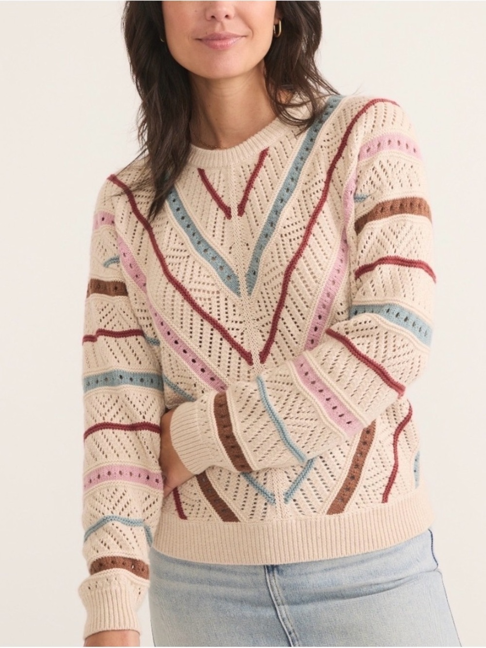 Marine Layer Brooke Chevron Stripe Open Stitch Sweater XL